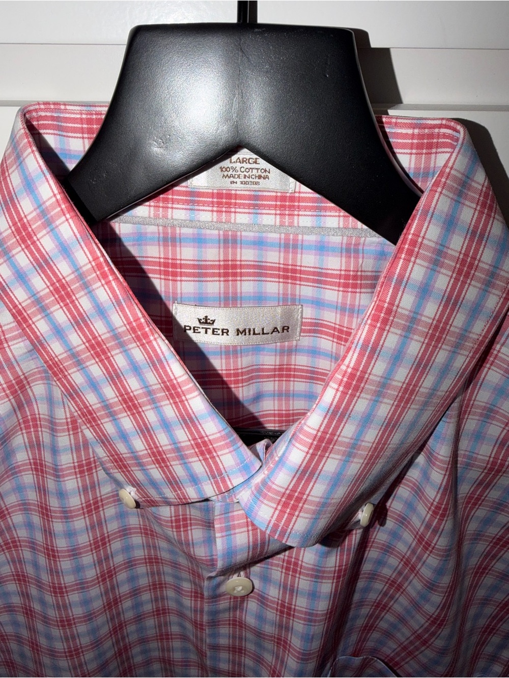 Peter Millar Short Sleeve 100% Cotton Button Up Button Down Plaid Shirt Large - Picture 2 of 4